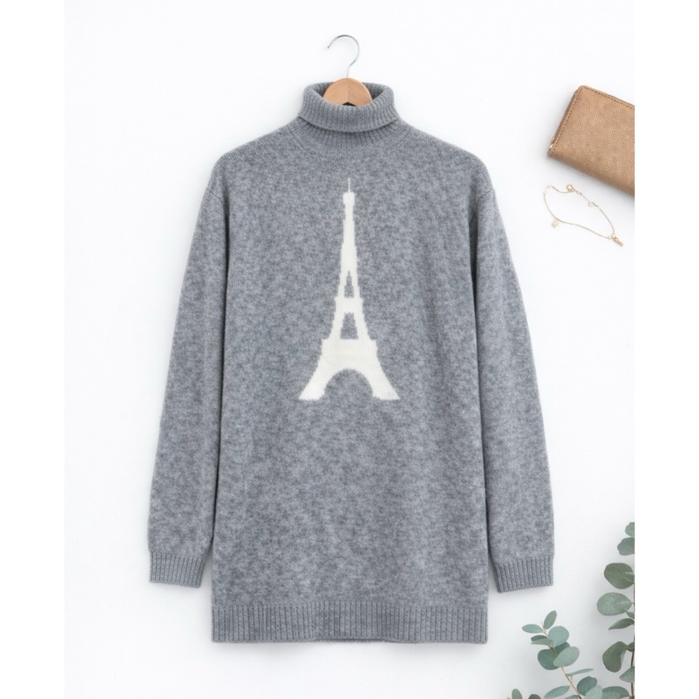 cupcakes & cashmere Gray Eiffel Tower Turtleneck Sweater